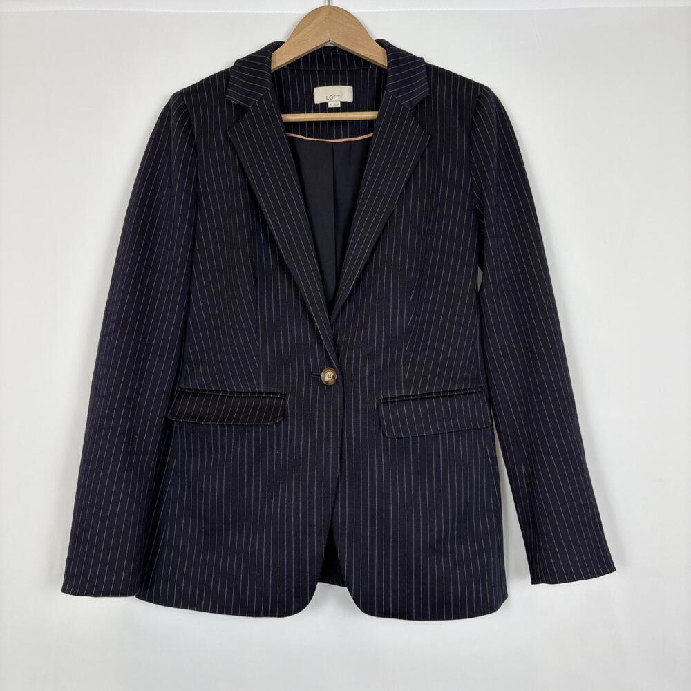 LOFT Sz: 2 Navy Blue Pinstripe Soft Stretch Relaxed Academic Professional Blazer